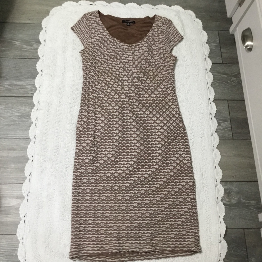 SHARAGANO Textured Sheath Dress Taupe White size 10